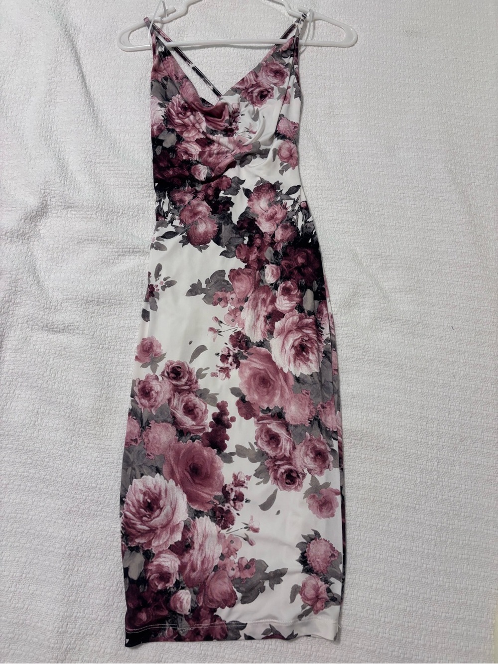 Floral Cowl Neck Slip Dress in Mauve Pink